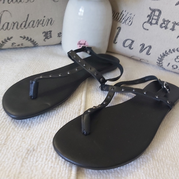 Bianco leather thong sandals black studded flats y2k - Picture 3 of 14